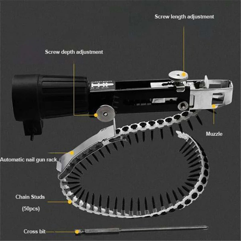 Electric Drill Automatic Chain Nail Adapter Self Tapping Screwdriver  Electric Screw Gun For Woodworking Power Tools Accessories