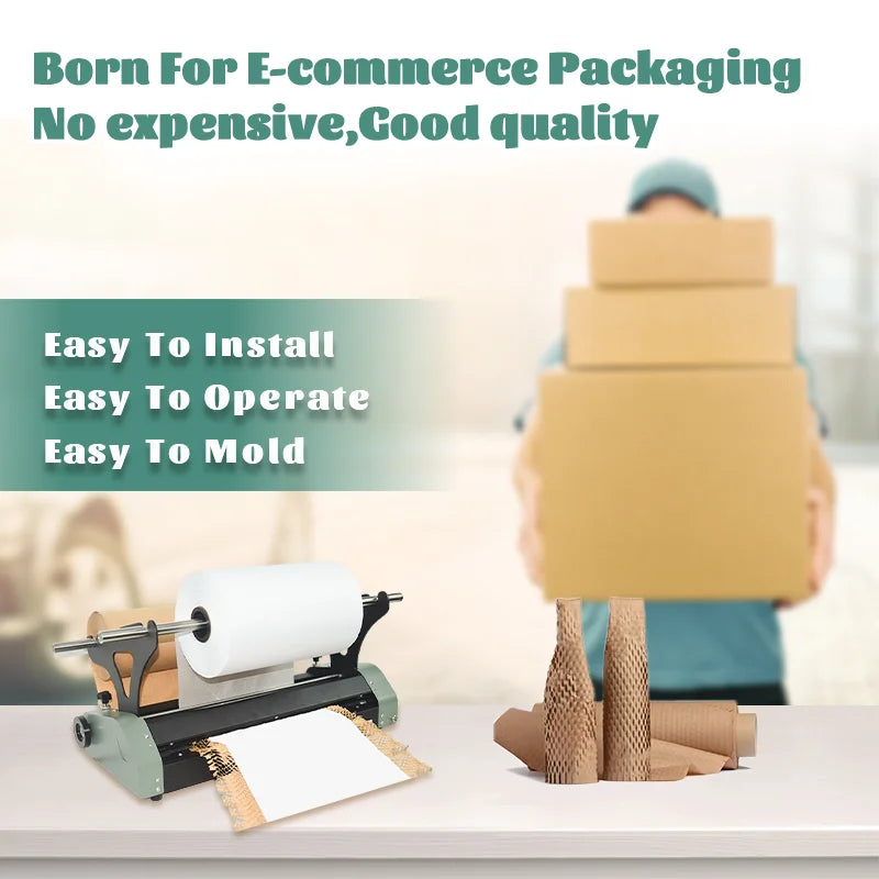 Transport Protection Speed 40 CM/S Dispenser Kraft Wrapping Cushion Packaging Roll Cutting Honeycomb Paper Machine