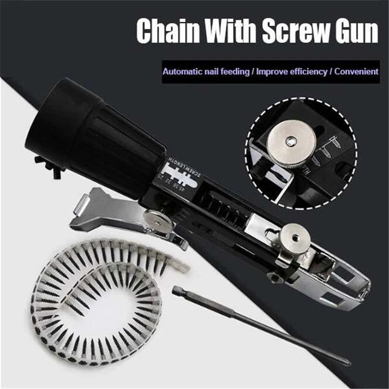 Electric Drill Automatic Chain Nail Adapter Self Tapping Screwdriver  Electric Screw Gun For Woodworking Power Tools Accessories
