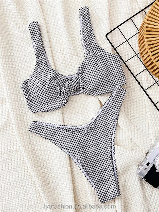 2024 New Listing Swimwear Bikini Set Wholesale Custom Chequered Swimming Suit Push up Beachwear Bathing Suits for Women