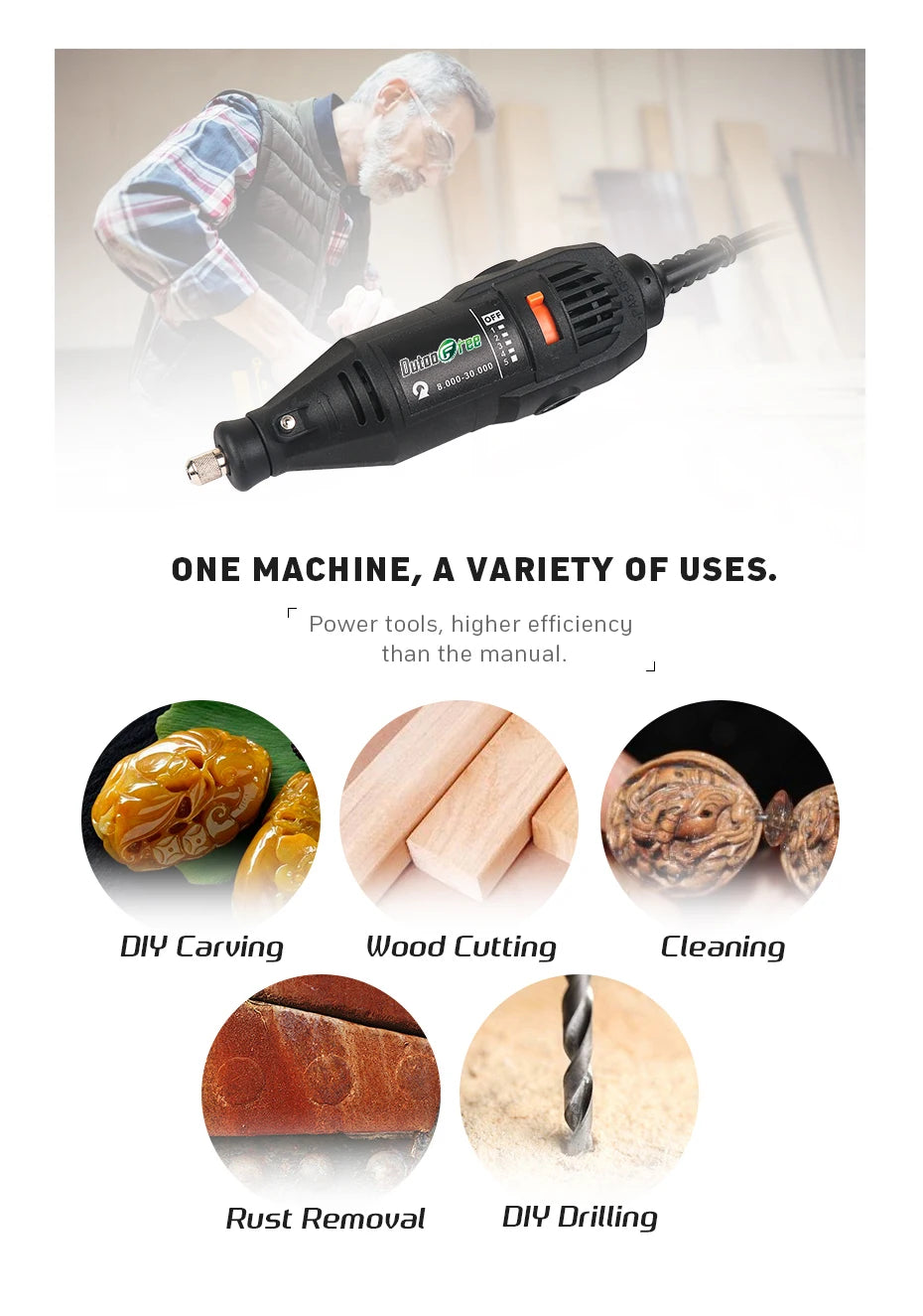 130W Power Tools Electric Mini Drill Die Grinder Engraver Polisher with Rotary Tools Set Kit Variable Speed Dremel Engraving Pen