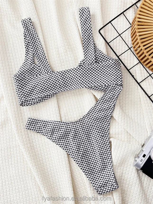 2024 New Listing Swimwear Bikini Set Wholesale Custom Chequered Swimming Suit Push up Beachwear Bathing Suits for Women