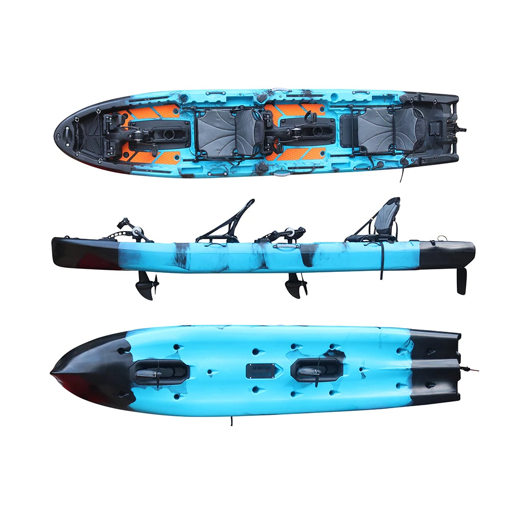2025 Best 14FT Propeller Drive Fishing Kayak 550 LBS Modular Pedal Motor HDPE Tandem Experienced Surfing 2 Persons