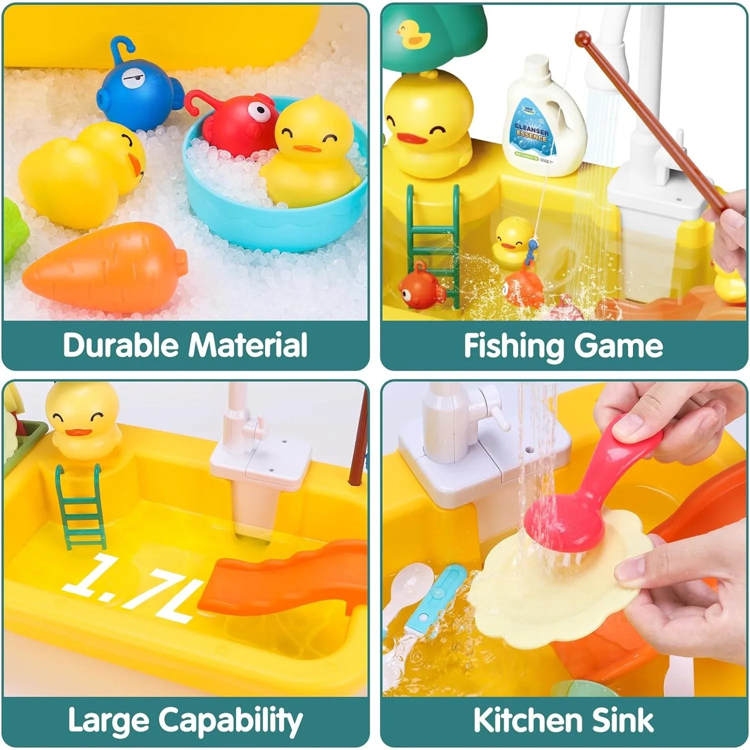 Play Sink with Running Water Kitchen Sink Toys Electric Faucet Play Kitchen Toy Pool Floating Fishing Toys for Water Play