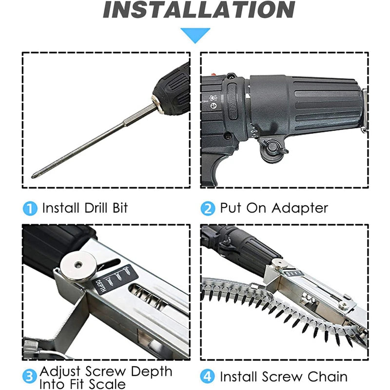 Electric Drill Automatic Chain Nail Adapter Self Tapping Screwdriver  Electric Screw Gun For Woodworking Power Tools Accessories