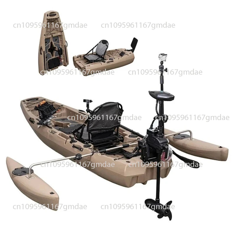 9.5ft 1 Person Folding Plastic Boats Fishing 2 Sectional Modular Kayak With Propeller Pedal Drive and Chair