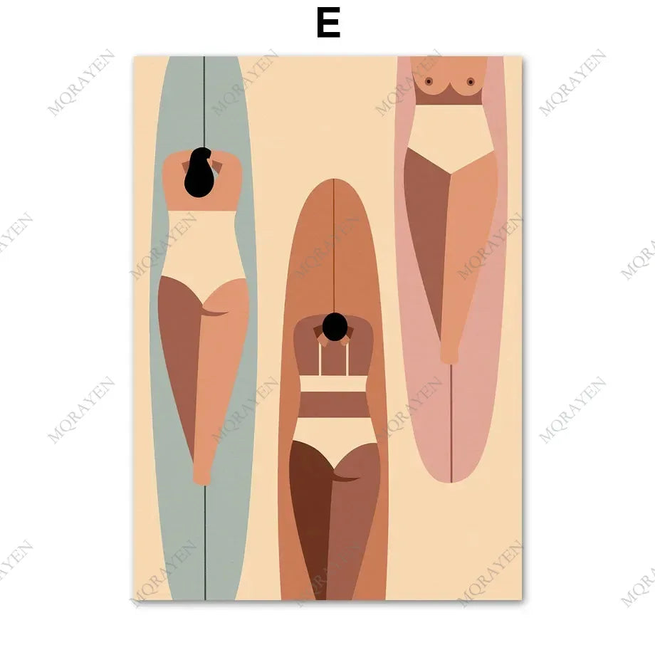Surf Skateboard Tanning Seaside Vacation Posters Prints Canvas Painting Beach Bohemia Girl Wall Art Pictures Living Room Decor