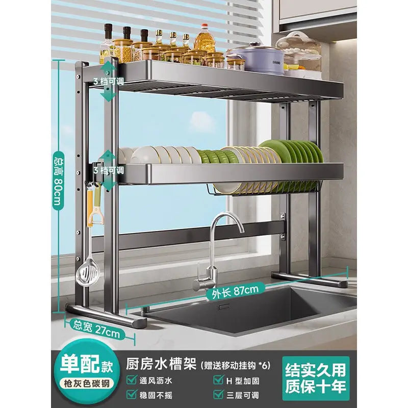 Over-the-Sink Dish Drying Rack Kitchen Sink Organizer Multifunctional Dishware Storage Shelf Space-Saving Plate and Bowl Holder