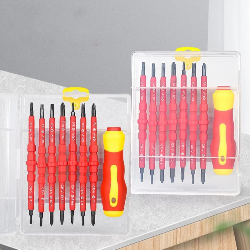 Electrician Repair Tools Kit 15pcs 1000V Changeable Insulated Screwdrivers Set with Magnetic Slotted Phillips Pozidriv Torx Bits