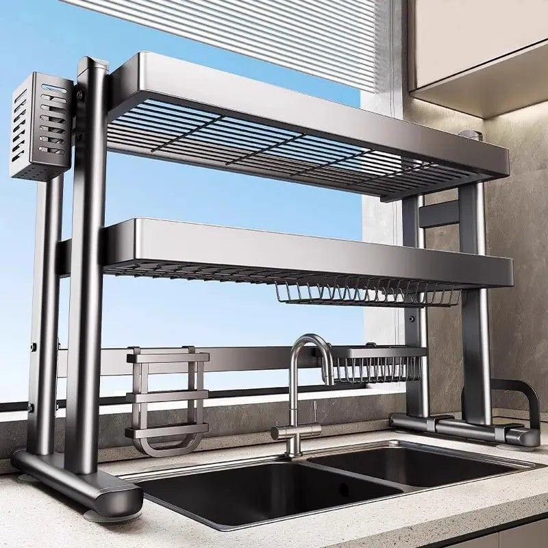 Over-the-Sink Dish Drying Rack Kitchen Sink Organizer Multifunctional Dishware Storage Shelf Space-Saving Plate and Bowl Holder