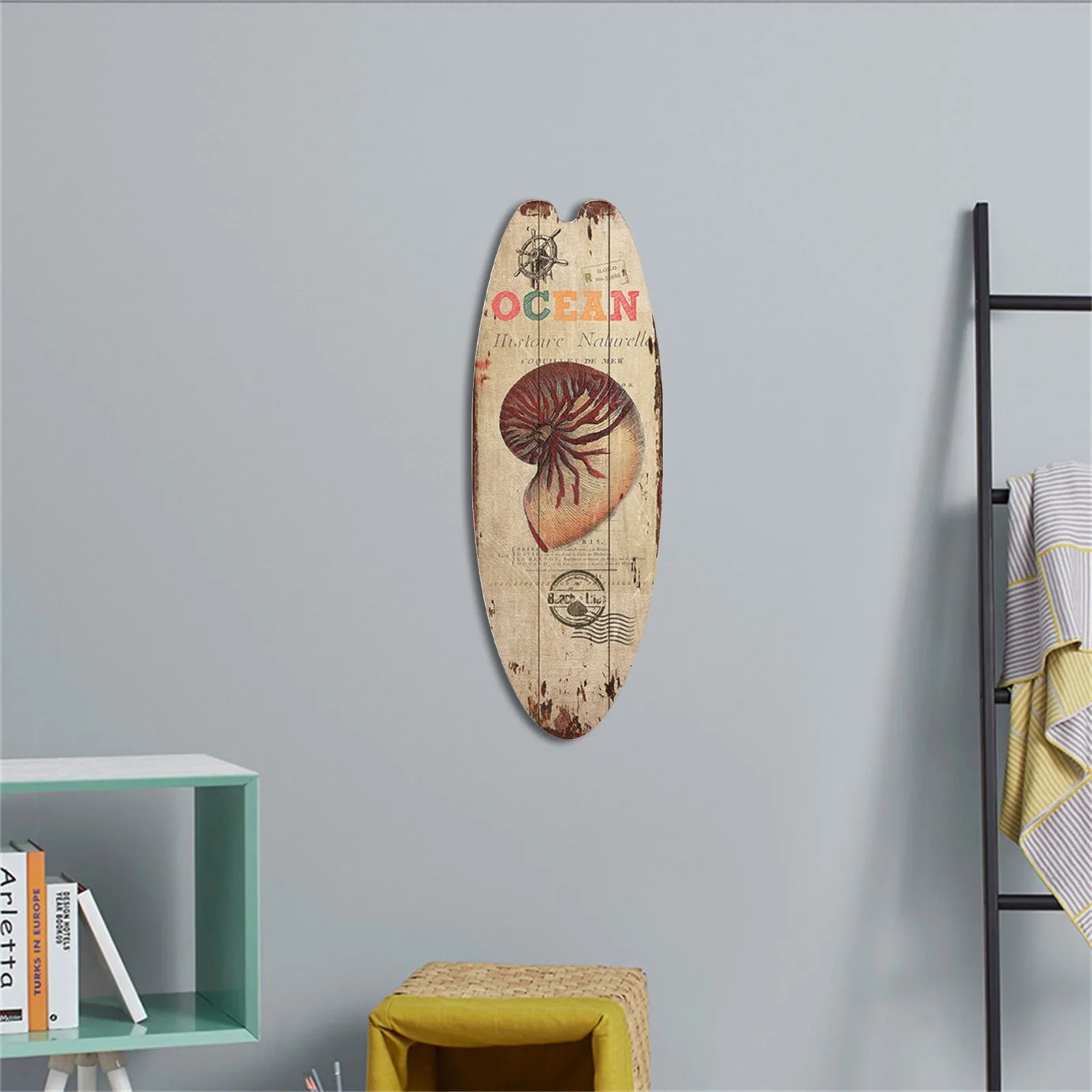 Beach Ocean Theme Surfboard Wooden Leisure Home Party Festival Hanging Decoration Bar Home Wall Retro Decor Wooden Print Sign