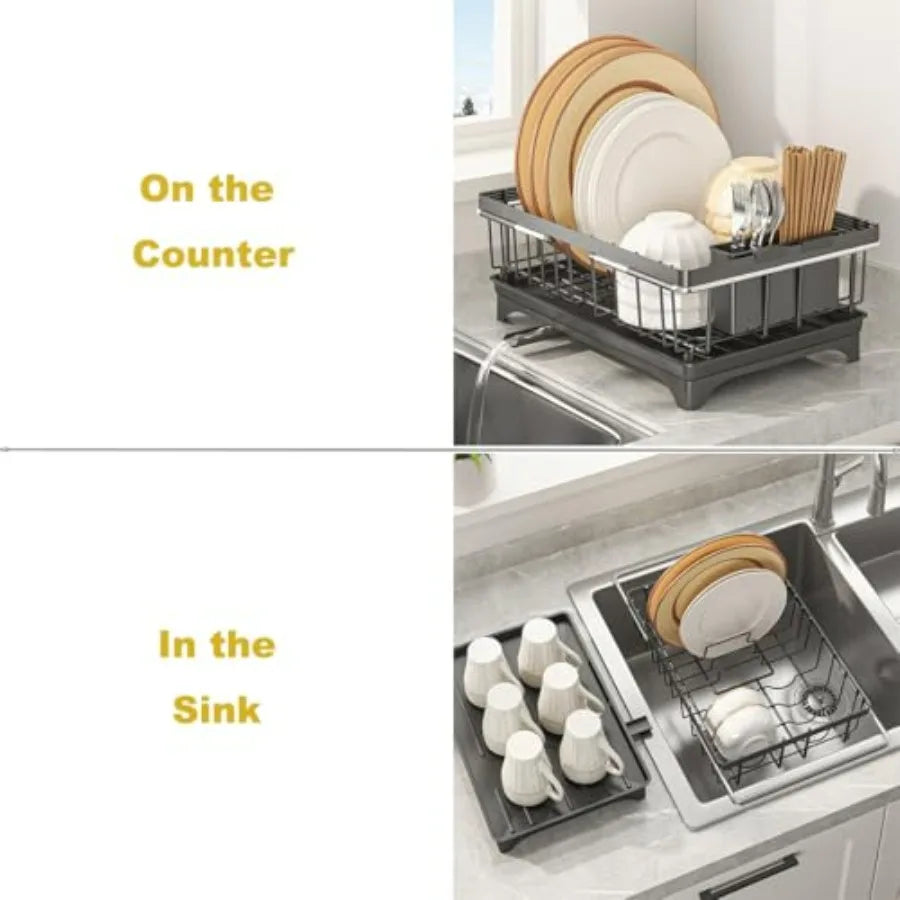Expandable Dish Drying Rack Over Sink, Space-Saving Dish Racks for Kitchen Counter, Dish Drainer Rack in Sink with Removable Ute