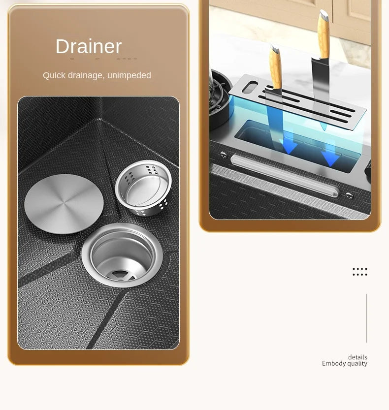 Smart Multifunction Piano Key Waterfall Large Sink 304 Stainless Steel Home Kitchen Sink with Dish Drying Holder