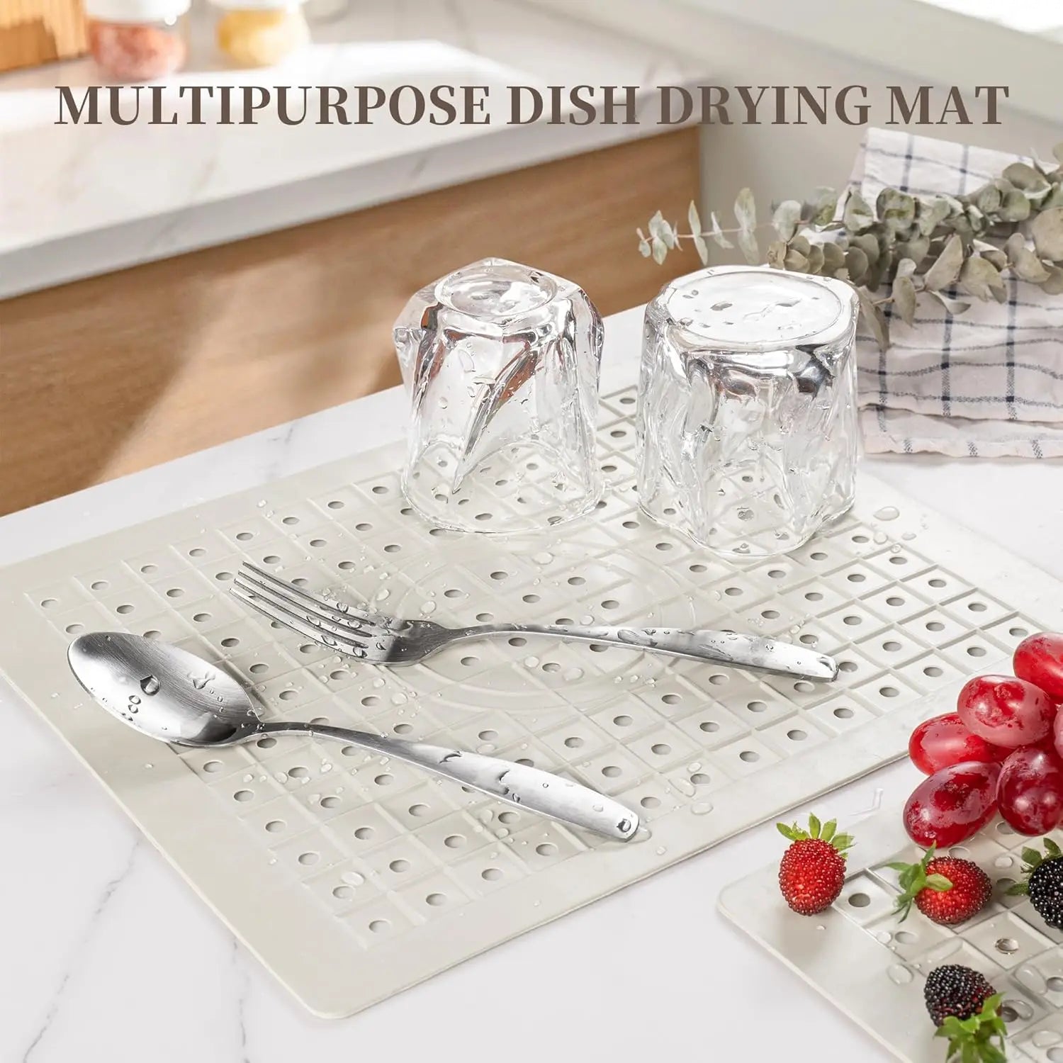 Kitchen Sink Mat 12" X 10" 2 Pack Cream White Non-Slip Fast Draining Grid Sink Protector for Bottom Dish Drying Mat Durable