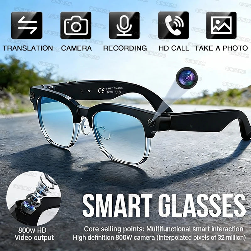 2026New 800W Pixel Camera Smart Glasses Men Video Recording AI Photo Recognition Bluetooth Call Voice Translation Sunglasses Man
