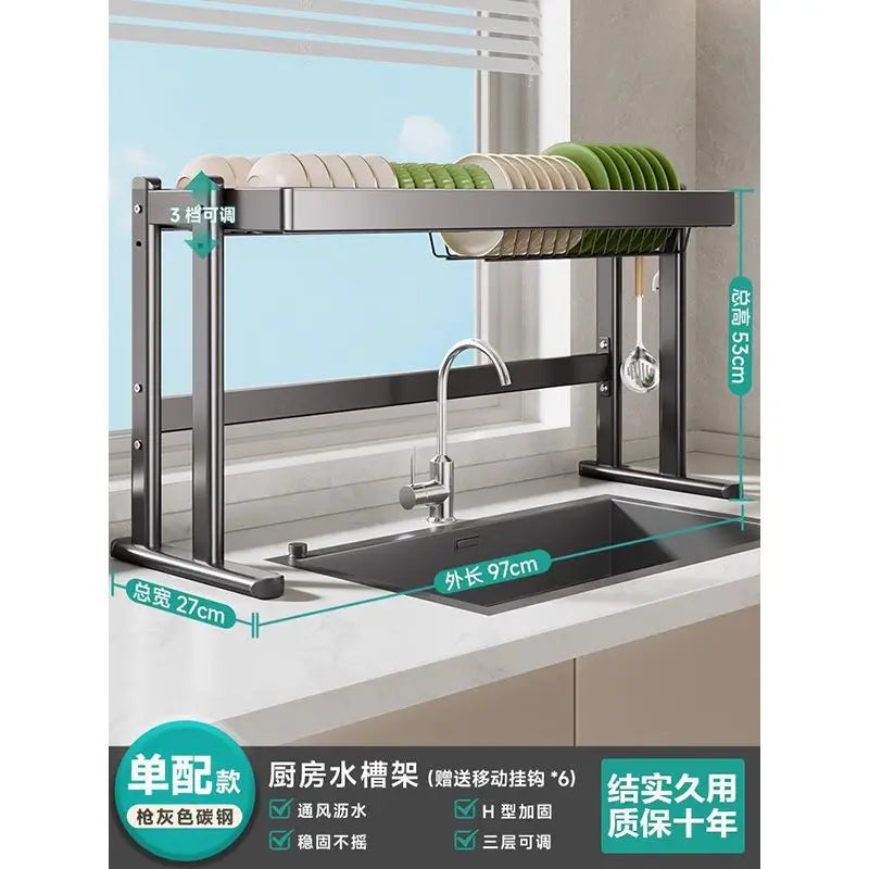 Over-the-Sink Dish Drying Rack Kitchen Sink Organizer Multifunctional Dishware Storage Shelf Space-Saving Plate and Bowl Holder