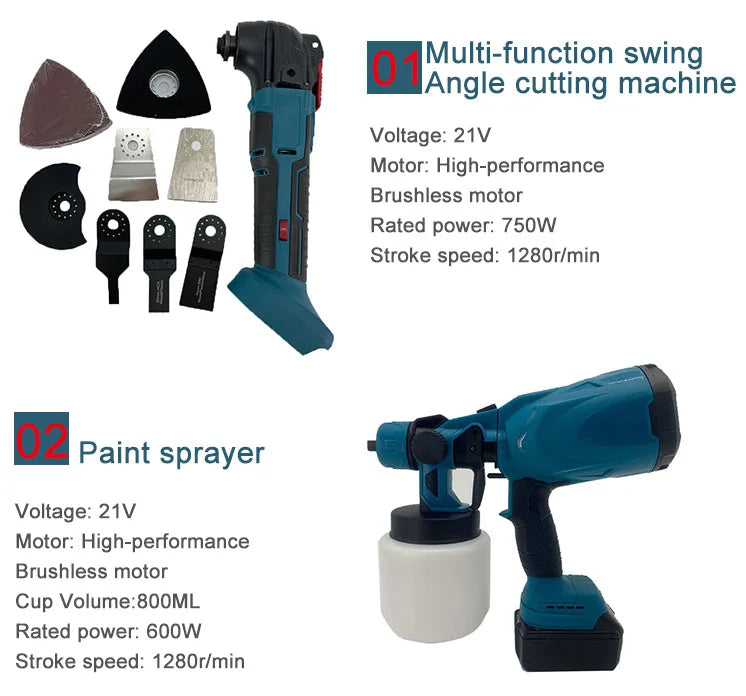 15-Piece Combo Power Tools Set Brushless Cordless Drill & Electric Hammer Drill Angle Grinder Includes Hard Case