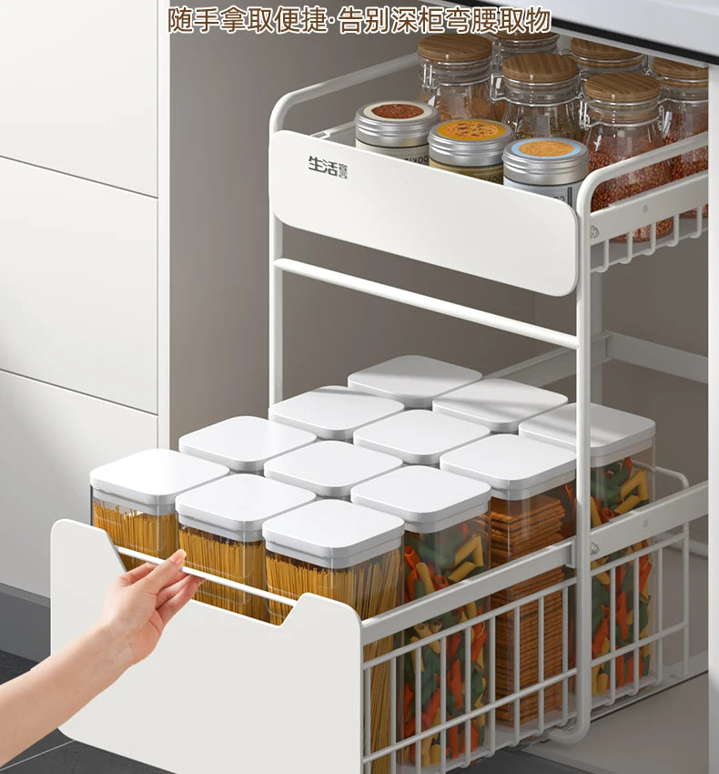 Kitchen Sink Storage Rack, Multi-Function Storage Organizer, Pot Cabinet Pull-Out Shelf, Adjustable Layer Organizer for Kitchen