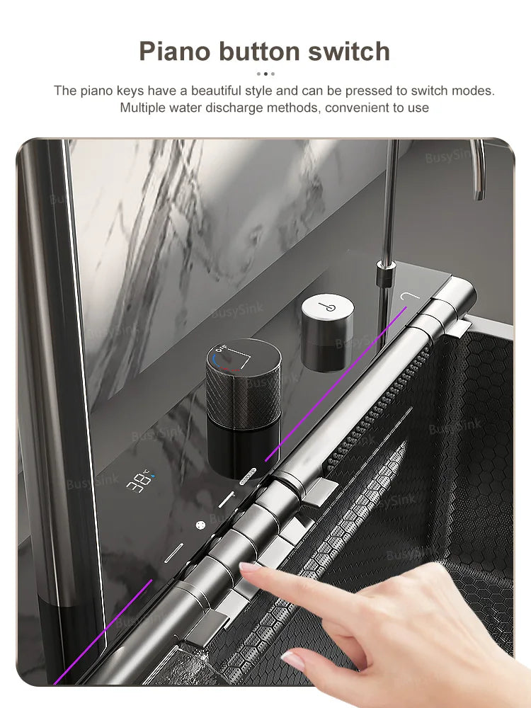 Stainless Steel Waterfall Kitchen Sink Digital Display Large Single Slot Dishwashing Sinks Overseas Warehouse Shipping