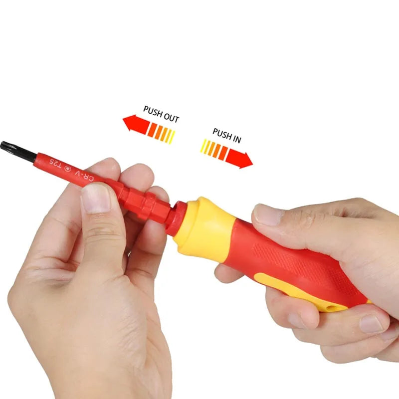 Electrician Repair Tools Kit 15pcs 1000V Changeable Insulated Screwdrivers Set with Magnetic Slotted Phillips Pozidriv Torx Bits