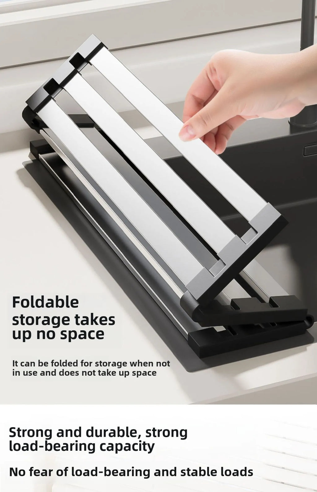 304 stainless steel kitchen sink drain rack, sink bowl and dish storage rack, foldable and retractable drain basket