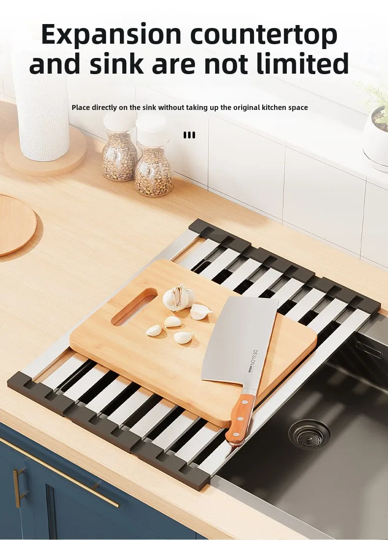 304 stainless steel kitchen sink drain rack, sink bowl and dish storage rack, foldable and retractable drain basket