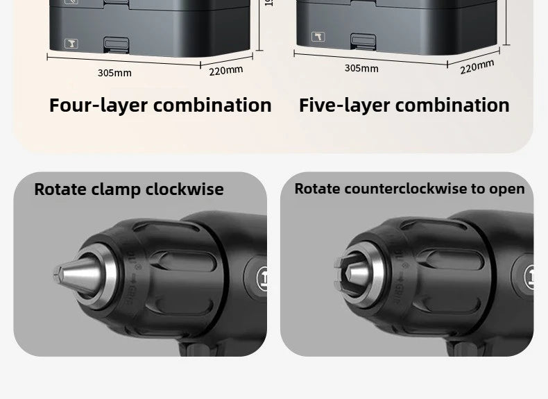 Electric Drill Tool Set Complete Repair Toolkit Electric Hardware Household Recharged Combination Tools Set Luxury Gift Box Kit