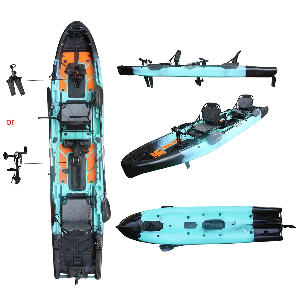 2025 Best 14FT Propeller Drive Fishing Kayak 550 LBS Modular Pedal Motor HDPE Tandem Experienced Surfing 2 Persons