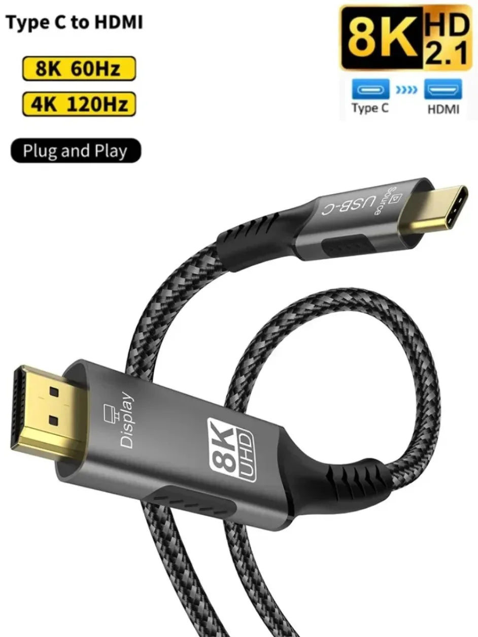 8k@60hz USB C to HDMI-Compatible cable 4k@120hz 2.1 Thunderbolt 4 Compatible HDTV Cable for PC MacBook Pro HUAWEI