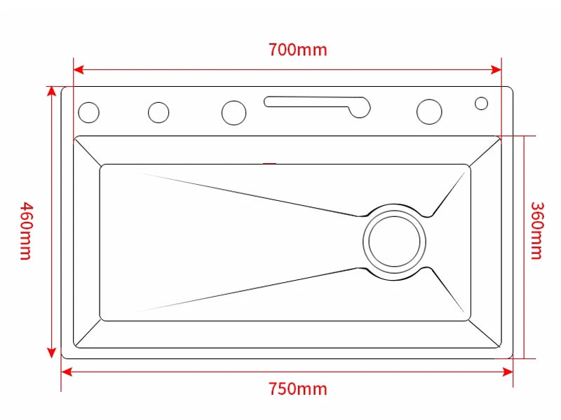 Stainless Steel Kitchen Sink with Faucet 75*45cm Large Single Bowl Digital Display Dish Basin Sink Waterfall Hot Cold Faucets