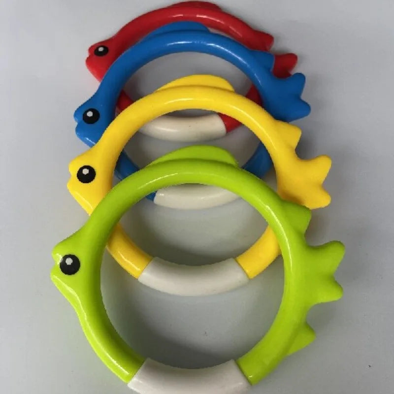 4/8PCs Diving Rings Set - Underwater Swim Training Gear with Fish-Shaped Retrieval Rings, Floatable PVC Pool Toys Adults/Kids