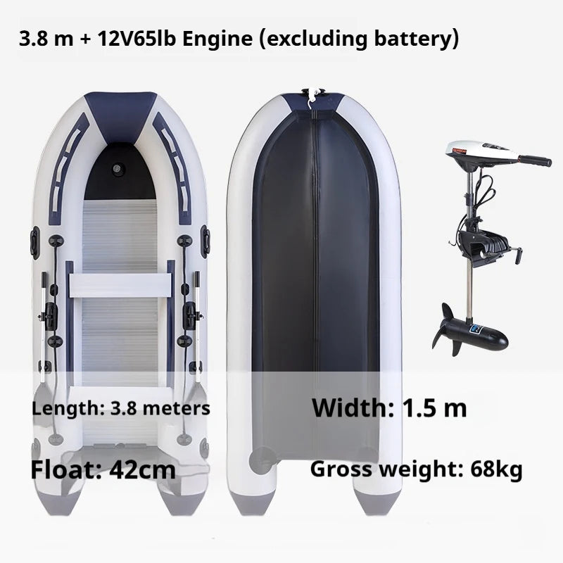 5–6 Person Inflatable Assault Boat 3.8m PVC Fishing Raft with Aluminum Floor, Anti-Collision Design & Rowing Accessories