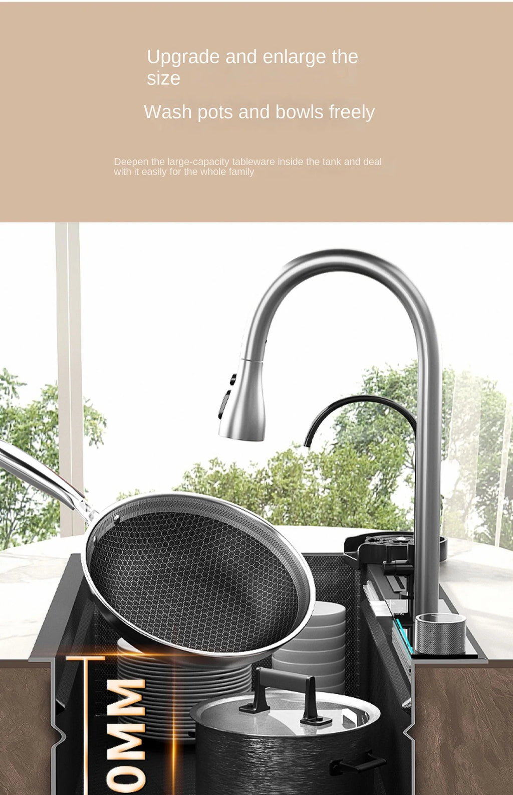 Smart Multifunction Piano Key Waterfall Large Sink 304 Stainless Steel Home Kitchen Sink with Dish Drying Holder