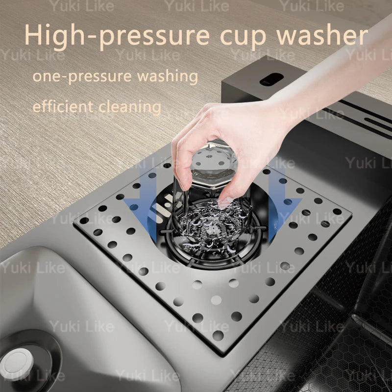 Stainless Steel Waterfall Kitchen Sink Extra Large Single Bowl Digital Display Multifunctional Dishwashing sinks