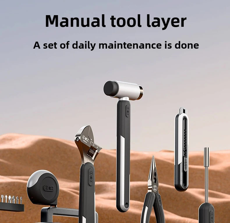 Electric Drill Tool Set Complete Repair Toolkit Electric Hardware Household Recharged Combination Tools Set Luxury Gift Box Kit