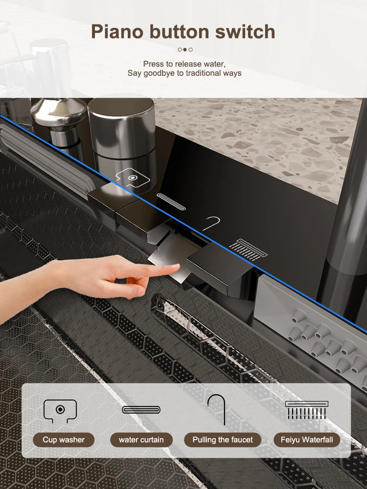 Stainless Steel Waterfall Kitchen Sink Digital Display Large Single Slot Dishwashing Sinks Overseas Warehouse Shipping