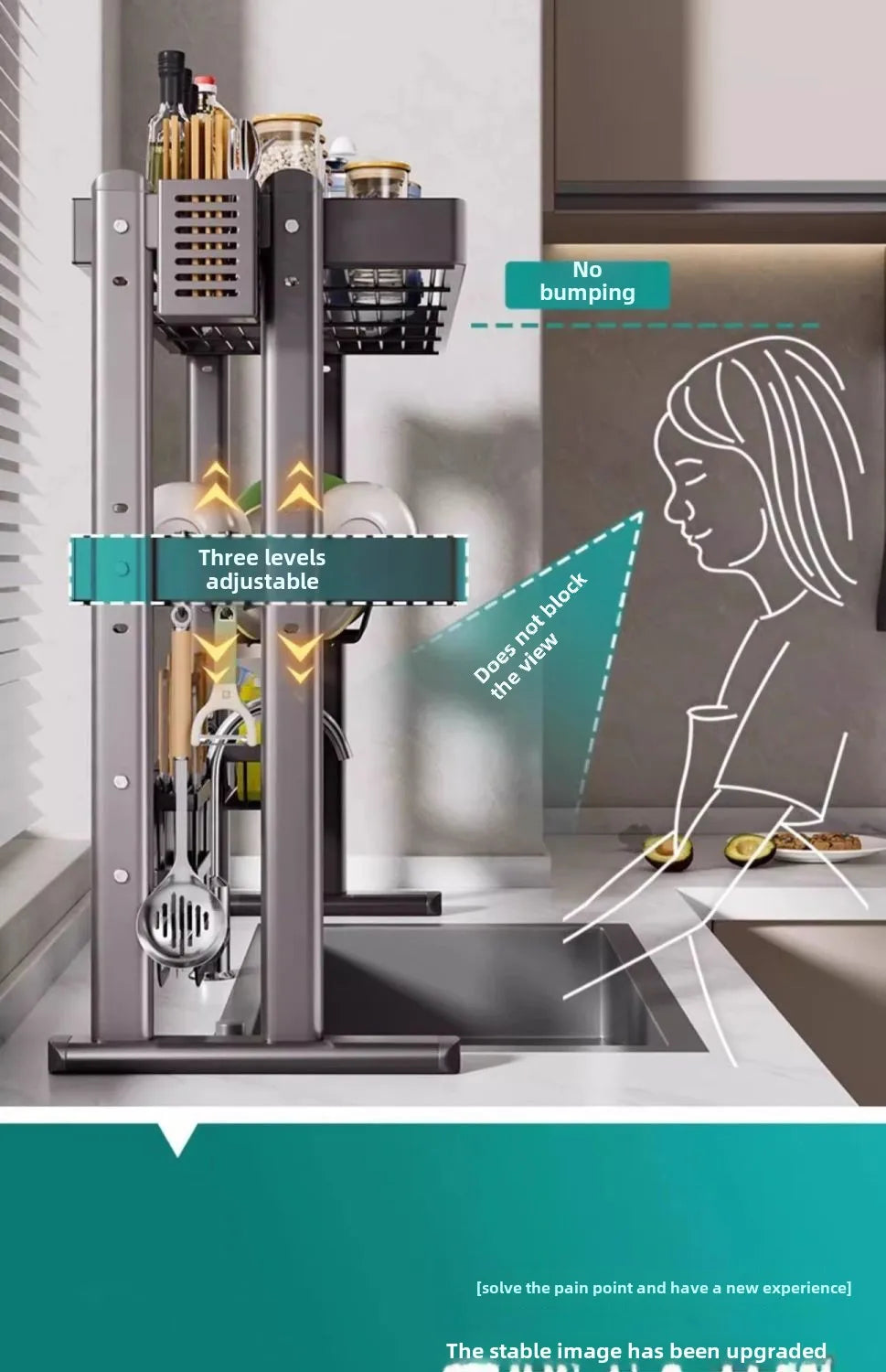 Over-the-Sink Dish Drying Rack Kitchen Sink Organizer Multifunctional Dishware Storage Shelf Space-Saving Plate and Bowl Holder