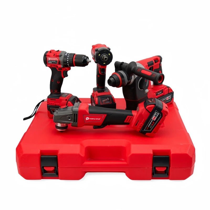 Brushless Electric Tools Screwdriver  Electric Hammer Angle Grinder Electric Wrenches Combination Set With 4 Batteries