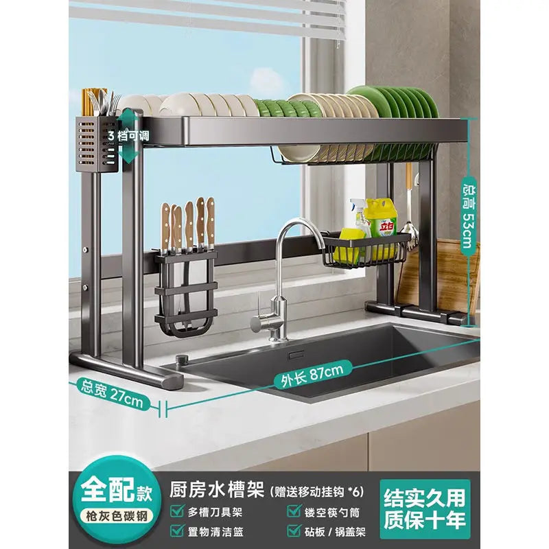 Over-the-Sink Dish Drying Rack Kitchen Sink Organizer Multifunctional Dishware Storage Shelf Space-Saving Plate and Bowl Holder