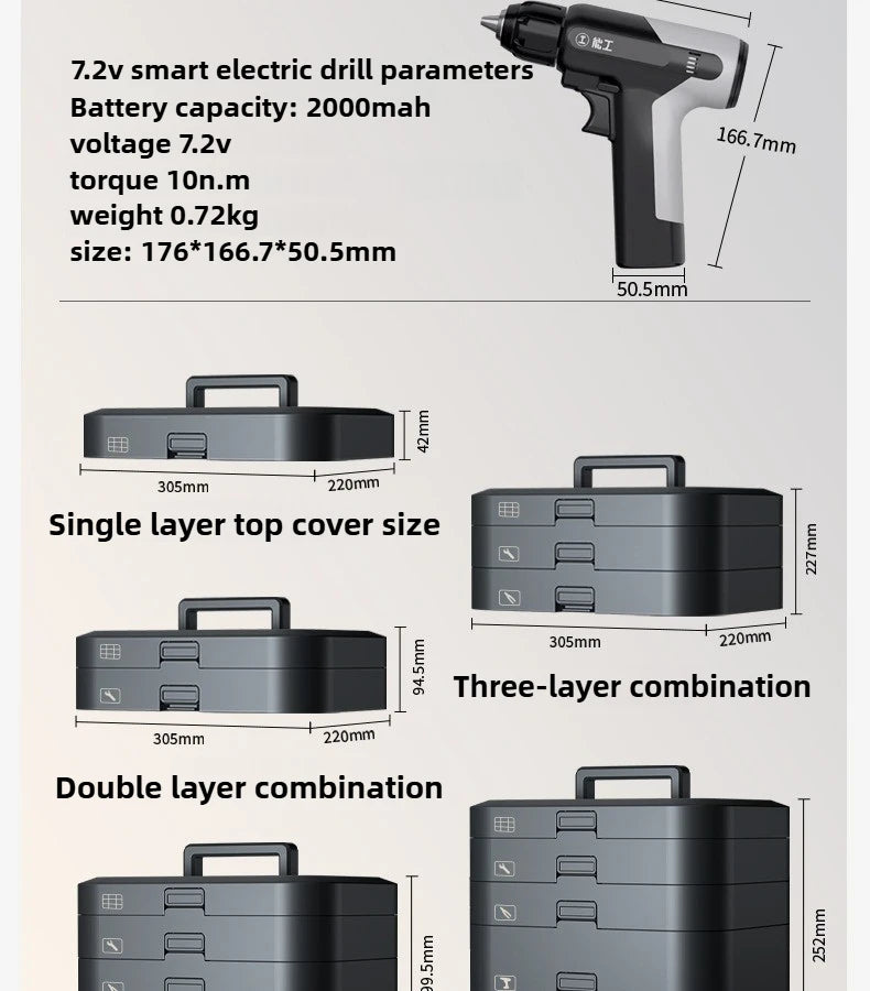Electric Drill Tool Set Complete Repair Toolkit Electric Hardware Household Recharged Combination Tools Set Luxury Gift Box Kit