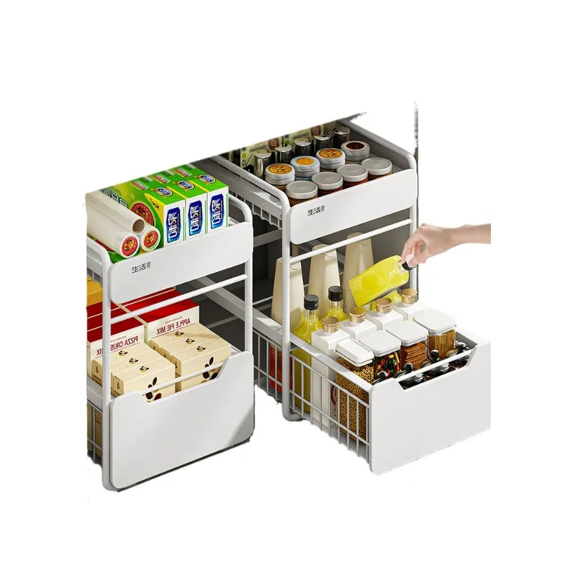 Kitchen Sink Storage Rack, Multi-Function Storage Organizer, Pot Cabinet Pull-Out Shelf, Adjustable Layer Organizer for Kitchen