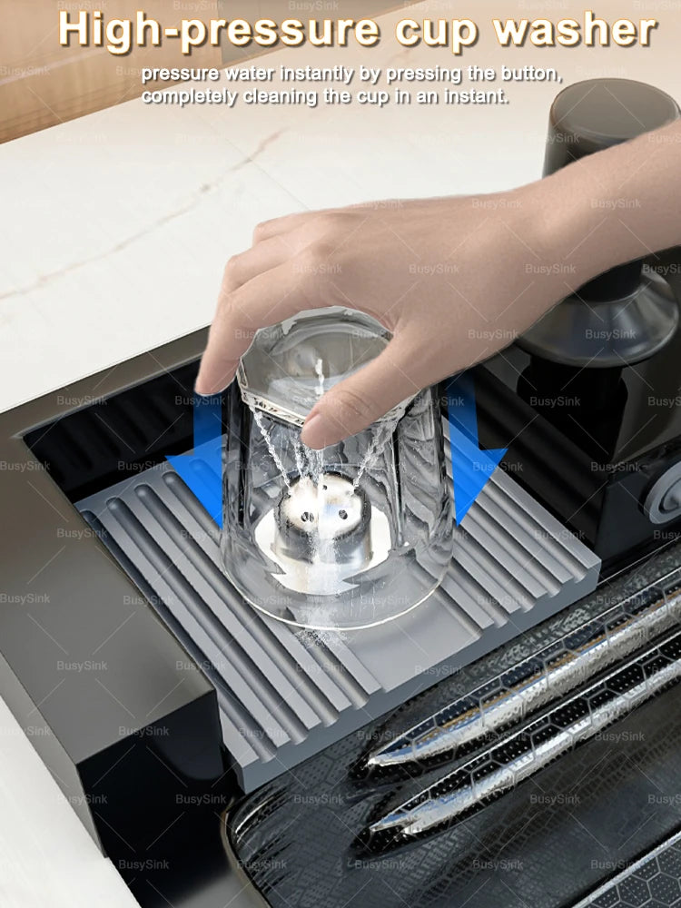 Stainless Steel New Waterfall Kitchen Sink Digital Display Dishwashing Sinks With Draining Rack Embossed Extra Large Single Slot