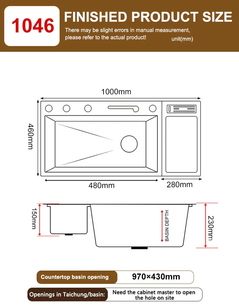 Stainless Steel New Waterfall Kitchen Sink Digital Display Dishwashing Sinks With Draining Rack Embossed Extra Large Single Slot