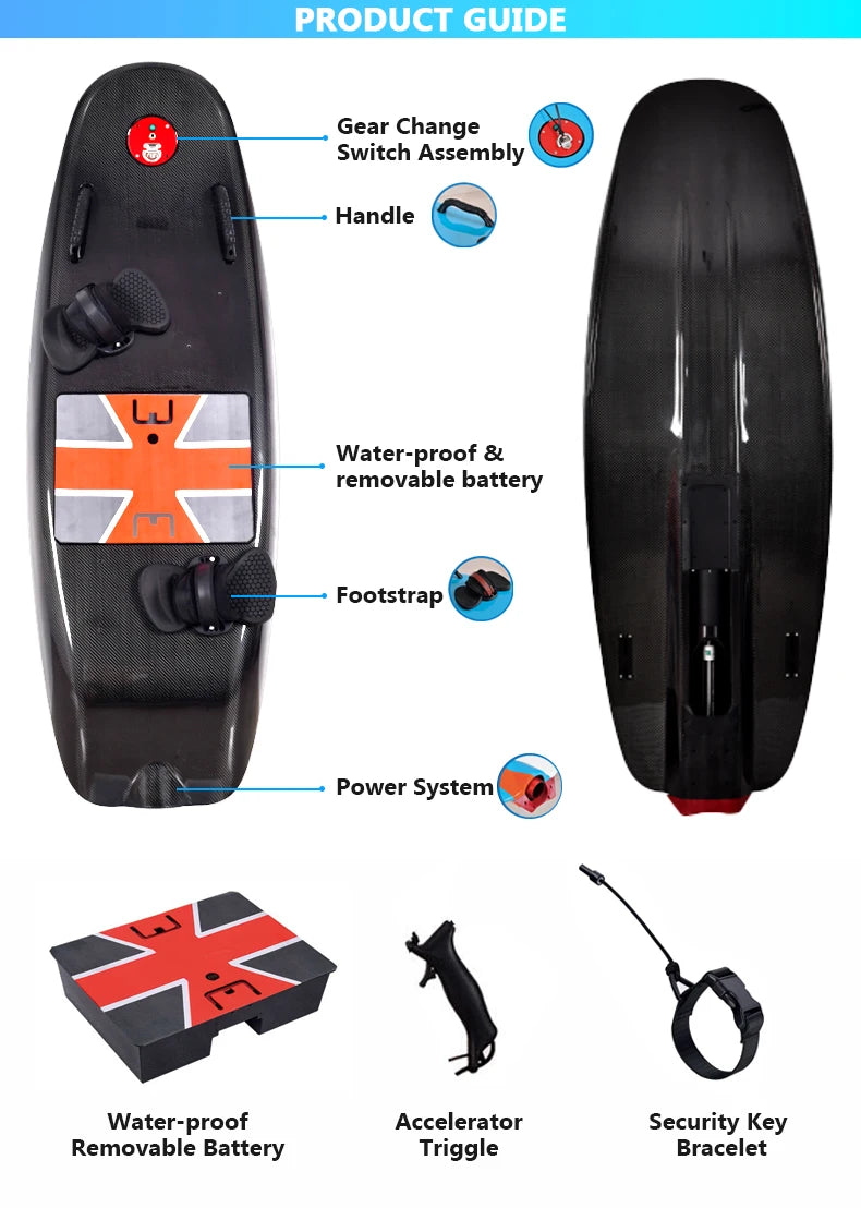 12KW high power motor carbon fiber battery agile electric surfboard