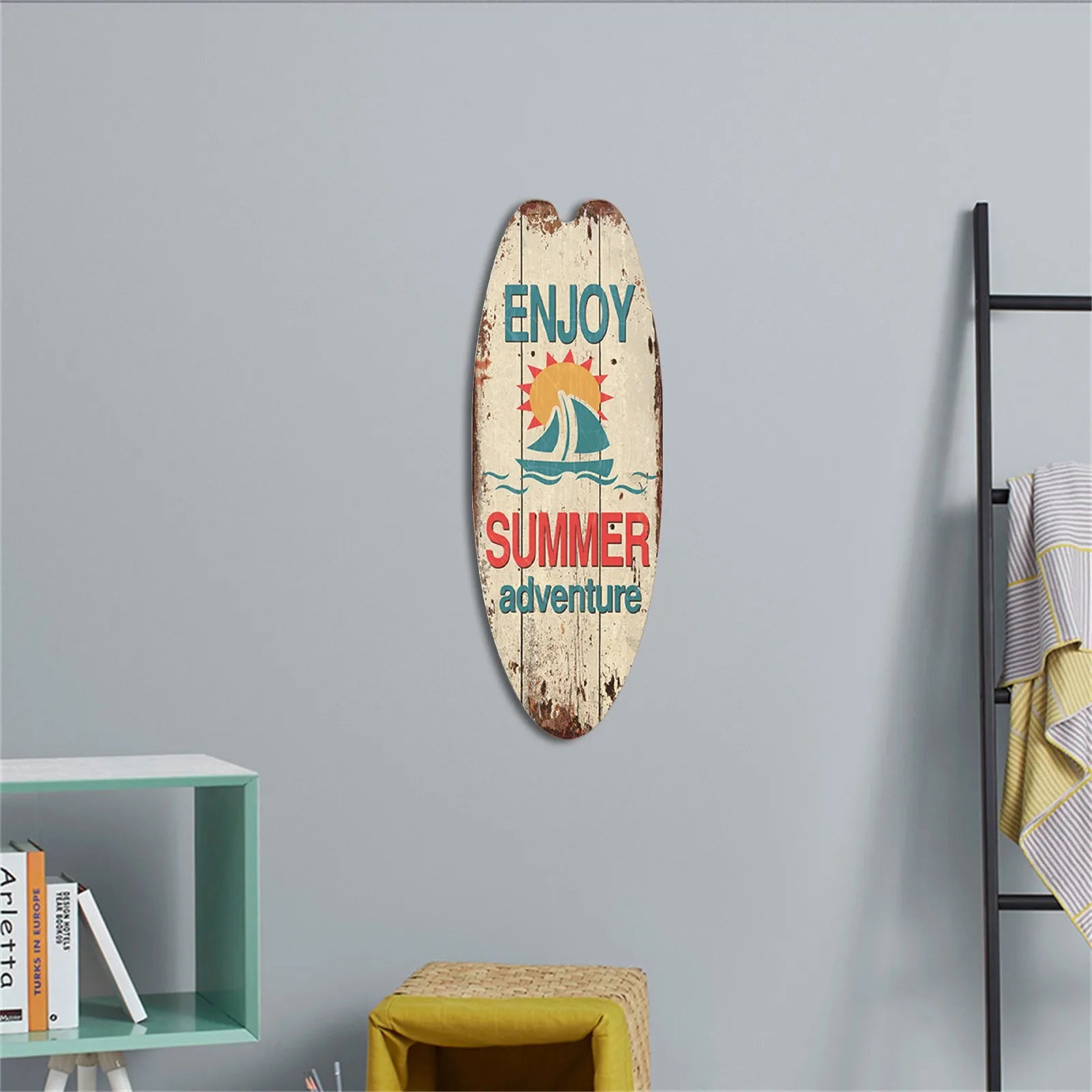 Beach Ocean Theme Surfboard Wooden Leisure Home Party Festival Hanging Decoration Bar Home Wall Retro Decor Wooden Print Sign