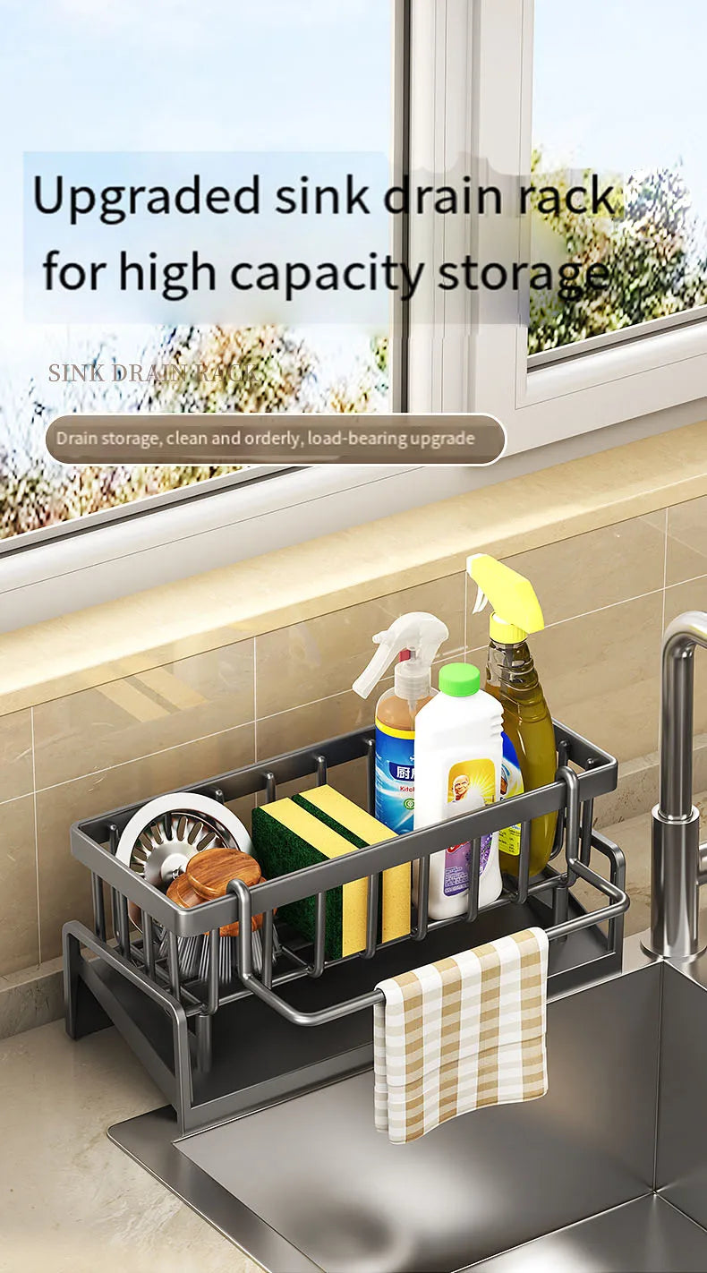 Kitchen Storage Rack Storage Rack Can be Drained and Reused Without Drilling Suitable for Kitchen and Bathroom Sink Storage