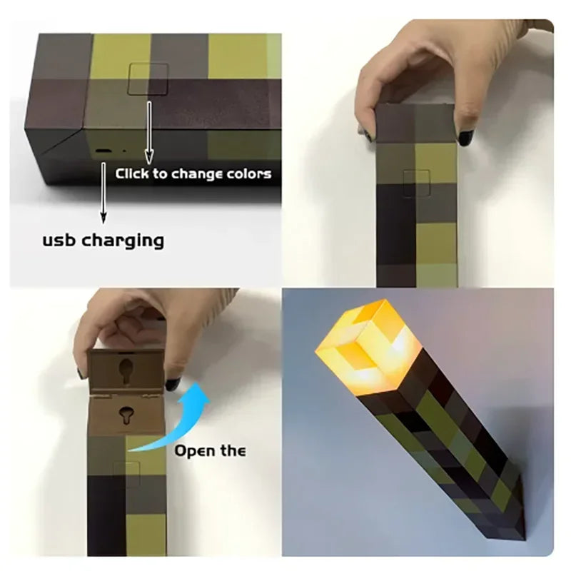 11.5 Inch Brownstone Torch Led Night Lights USB Rechargeable Table Light Game Room Decoration Lamp Kids Birthday Gifts Toy Lamps
