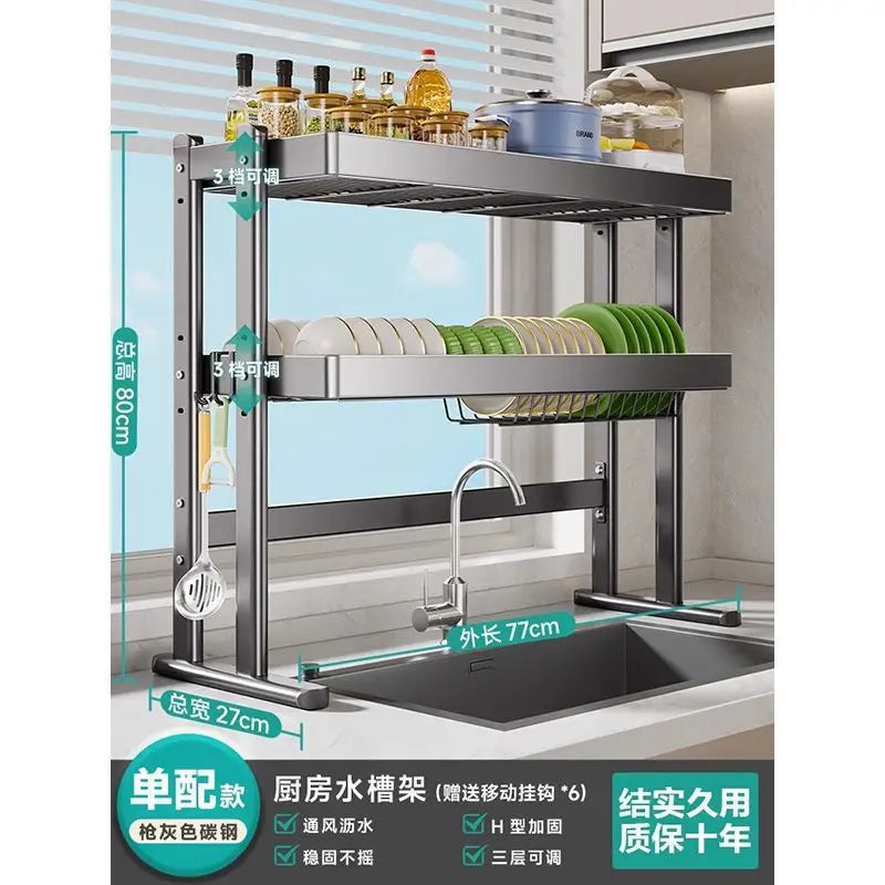 Over-the-Sink Dish Drying Rack Kitchen Sink Organizer Multifunctional Dishware Storage Shelf Space-Saving Plate and Bowl Holder