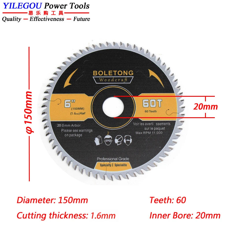 4"  5"  6" YG8 Carbide Circular Saw Blade For Dust-free Saw 110 125 150mm x 60T TCT Saw Blades Cutting Wood Aluminum. Arbor 20mm