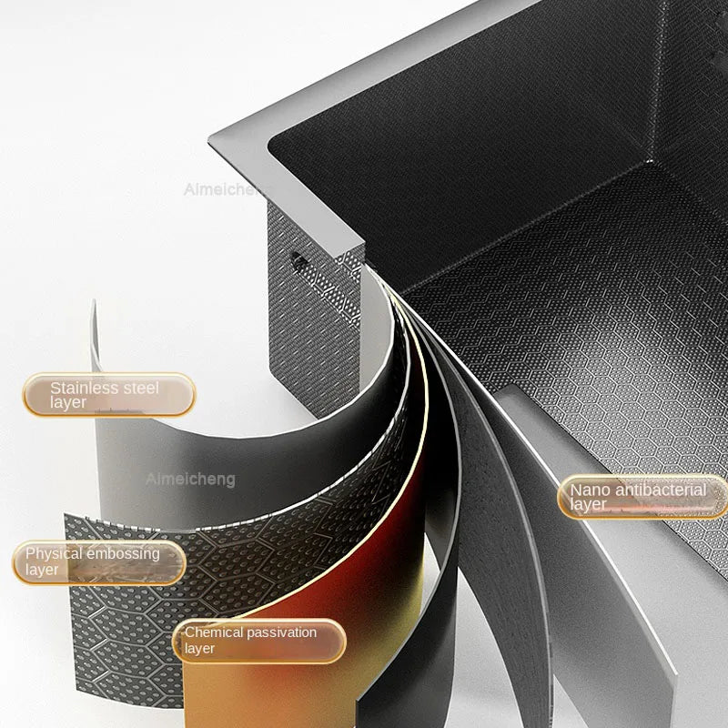 Stainless Steel Kitchen Sink with Faucet Digital Display Large Single Bowl Waterfall Rain 5 Functions System Dish Basin Sink